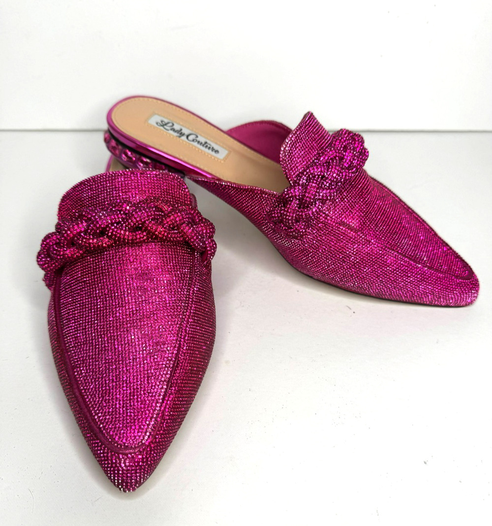 Lady Couture Monaco Mule Womens 9 Pink Rhinestone Jeweled Slip On 1.5" Heel